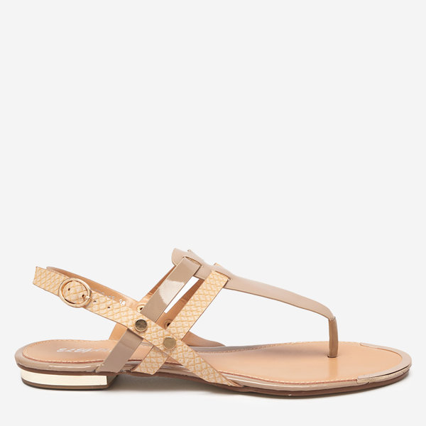 OUTLET Sandale de damă bej, șlapi lăcuți cu imprimare Abika-Footwear