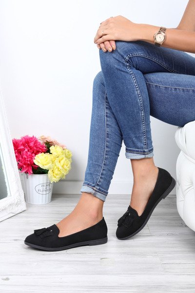 Czarne mokasyny z frędzelkami Ellie- Obuwie