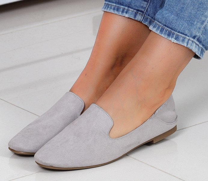 Szare, gładkie mokasyny- Obuwie