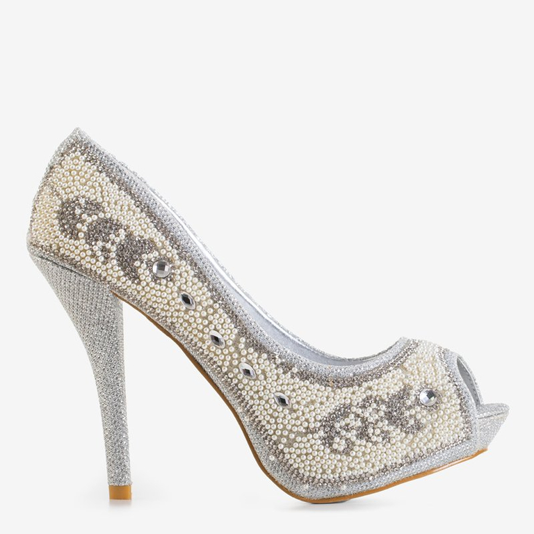 Pompele argintii strălucitoare pe toc stiletto Marni - Pantofi