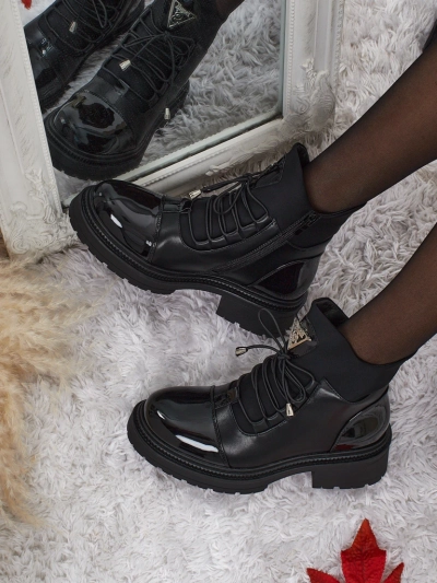 Botine de damă Elisse din piele ecologică cu șireturi