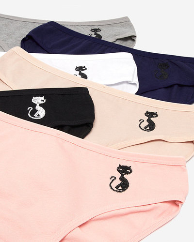 Set slip dama din bumbac cu pisica brodata - Lenjerie intima
