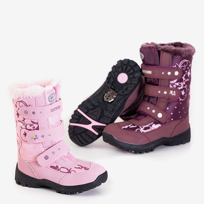 Cizme de zăpadă pentru fete roz cu modele de la Ikuko - Încălțăminte