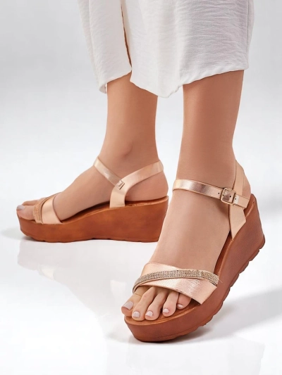 Sandale cu wedge Royalfashion pentru femei, cu strassuri și sclipici Aurora Glow