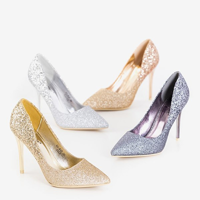 Stilete argintii decorate cu brocart Florianna - Pantofi
