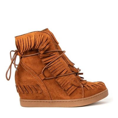 Brązowe dziewczęce sneakersy na krytym koturnie Gabi - Obuwie