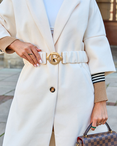 Royalfashion Palton crem pentru femei cu centură