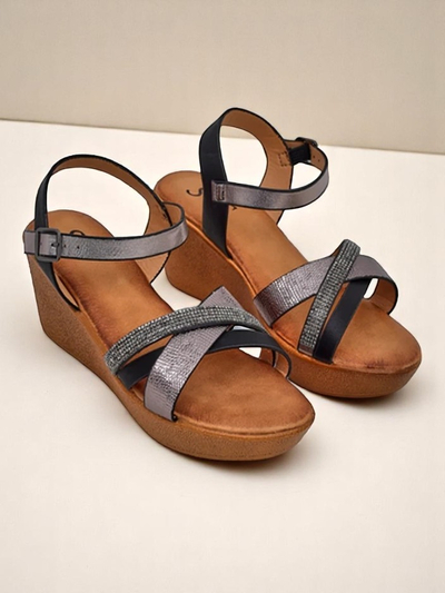 Sandale cu wedge pentru femei Royalfashion cu strasuri și sclipici Glittera