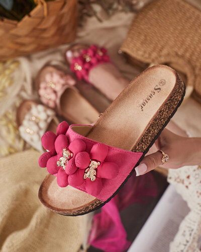 Royalfashion Șlapi de damă cu ursuleți aurii și flori Isaralle