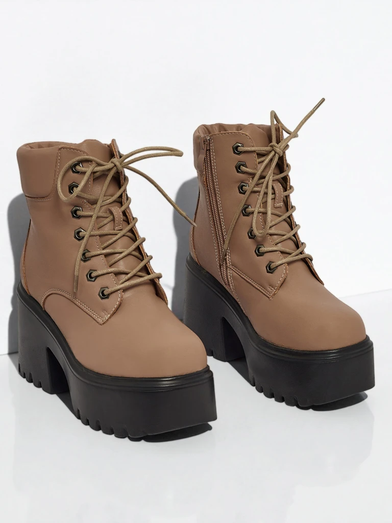 Botine damă eco piele întoarsă cu toc gros și platformă Tavlissa