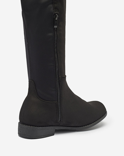 Cizme peste genunchi din piele de căprioară ecologică neagră pentru femei Doggu- Footwear