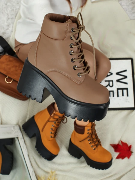 Botine damă eco piele întoarsă cu toc gros și platformă Tavlissa