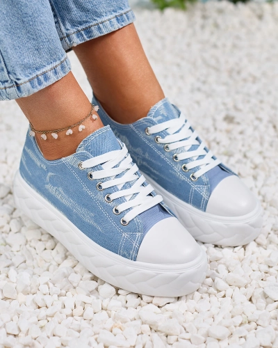 Royalfashion Adidași din denim pentru femei de culoare albastră cu frecare Nerolera