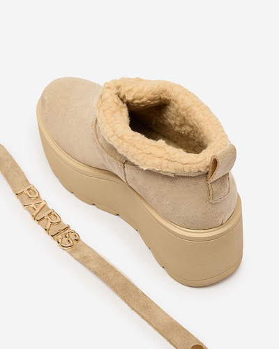 Royalfashion Pantofi de damă bej a'la cizme de zăpadă cu ornament Parisela