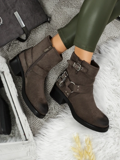 Botine de damă din piele ecologică întoarsă cu catarame Valtos