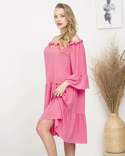 Rochie roz cu volane pentru femei a'la hiszpanka PLUS SIZE - Îmbrăcăminte