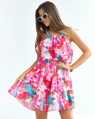 Royalfashion Rochie scurtă roz cu flori pentru femei