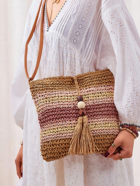 Royalfashion Geantă de damă mică din paie Stripe Charm Mini