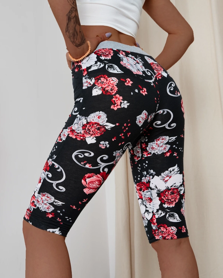 Pantaloni scurți de damă 3/4 negri și roz PLUS SIZE - Îmbrăcăminte