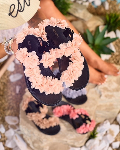 Royalfashion Sandale de damă pudrate cu flori Alferroy