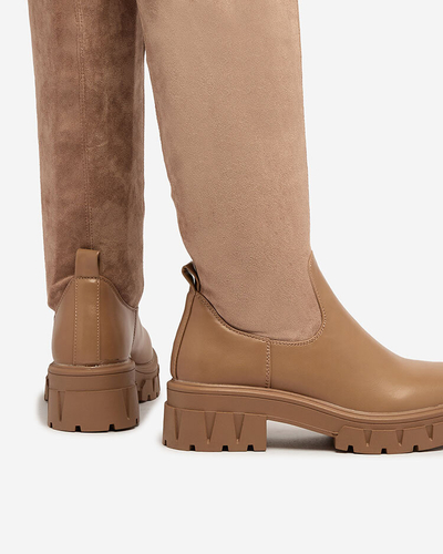 Royalfashion Cizme peste genunchi maro deschis pentru femei cu șiretlic Retamon