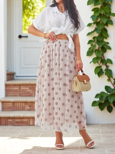 Fustă midi din viscoză pentru femei Royalfashion cu buline din tul