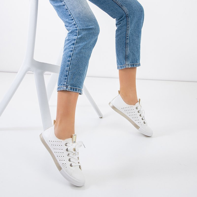 OUTLET Adidași albi pentru femei cu inserție aurie Kowen - Încălțăminte