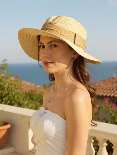 Royalfashion Pălărie de paie pentru femei Ribbon Whisper