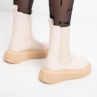 Cizme Monka din piele de culoare bej bej - Încălțăminte