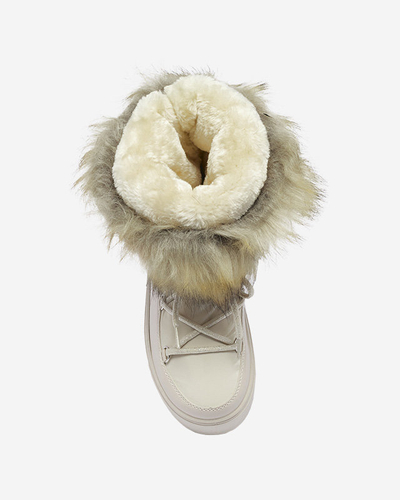 Cizme de zăpadă pentru femei bej cu blană Lilitsa- Footwear