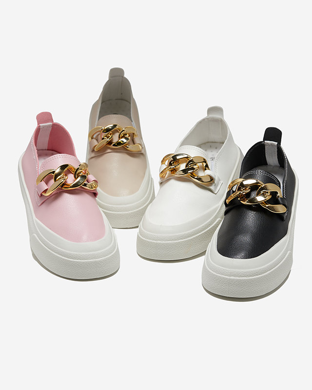 OUTLET Pantofi slip-on de dama albi cu talpa mai groasa cu decor Senula - Incaltaminte