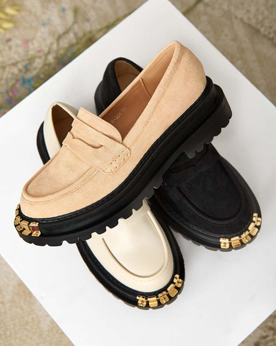 Loafers Dama Aurelia Bej cu Platforma de 5cm - Stilati si Confortabili