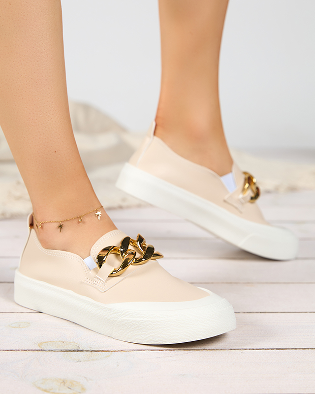 OUTLET Pantofi slip-on de dama bej cu talpa mai groasa cu decor Senula - Incaltaminte