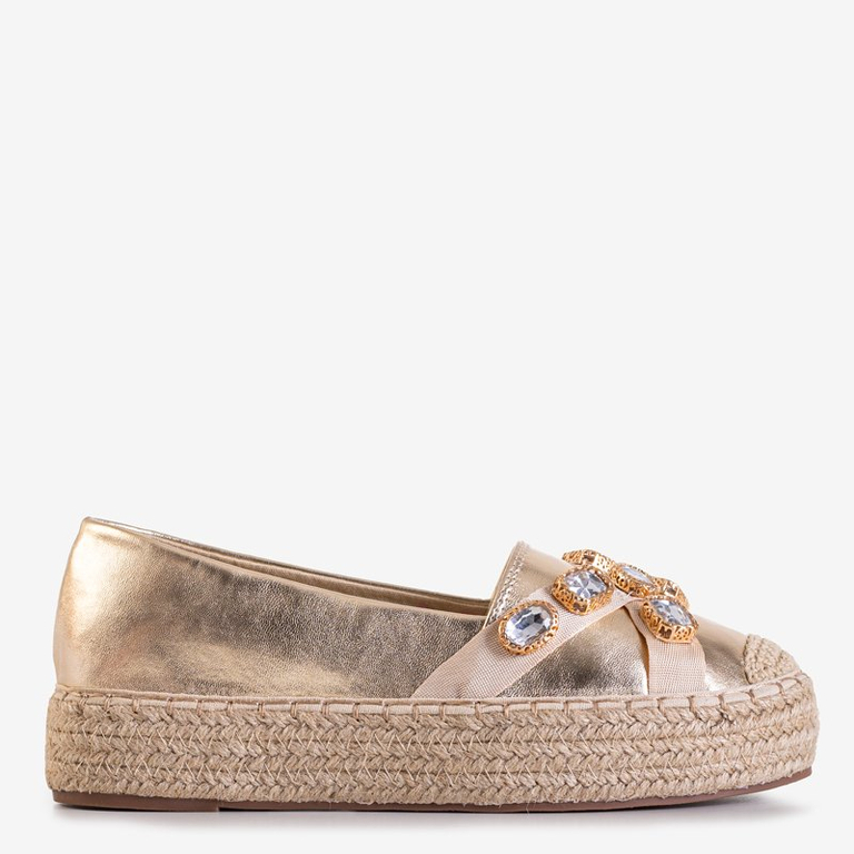 Espadrile aurii pentru femei cu cristale Erilla - Încălțăminte