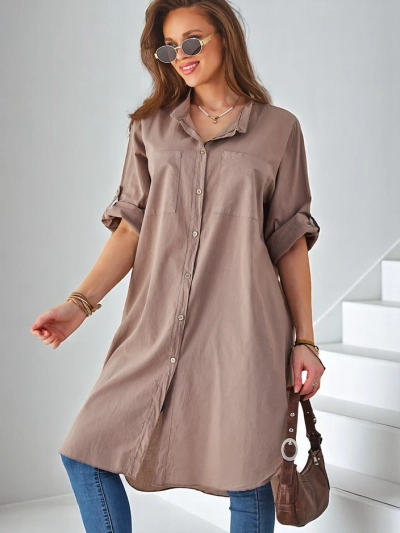 Royalfashion Cămașă lungă oversized din bumbac pentru femei