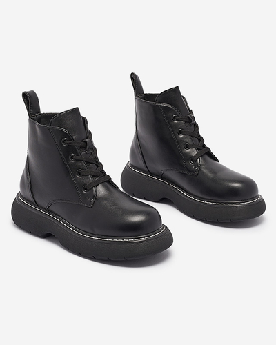 Cizme negre de damă din piele ecologică cu talpă solidă Getys - Încălțăminte