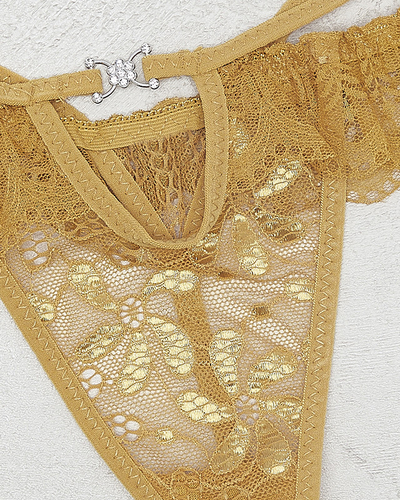 Tanga de dama din dantela mustar - Lenjerie intima