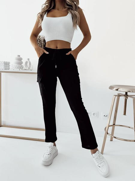 Royalfashion Pantaloni de luptă cu nervuri pentru femei negri