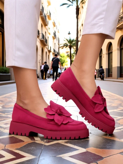 Loafers pentru femei Royalfashion din suede ecologic cu floarea Floverse