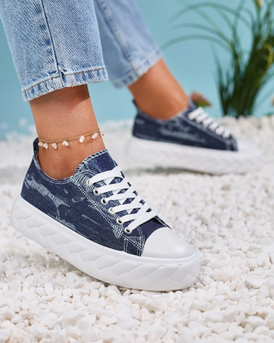 Royalfashion Adidași de damă din denim albastru marin cu frecare Nerolera