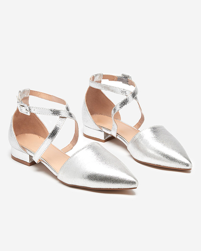 OUTLET Balerini de dama argintii cu toc plat Osies- Pantofi