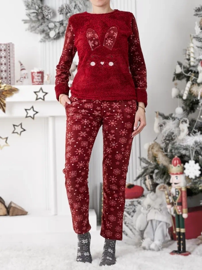 Pijamale Royalfashion pentru femei cu iepuraș, din material asemănător fleece.