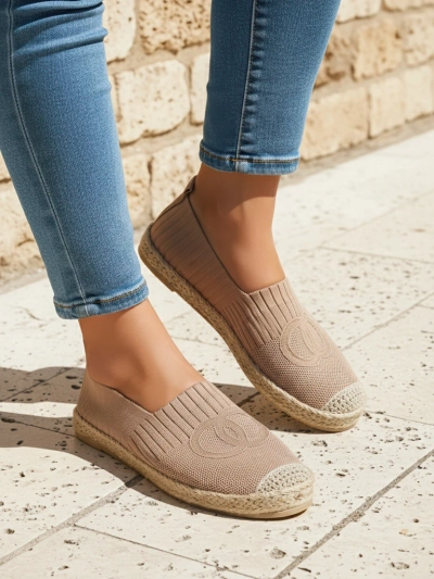Espadrile de damă Callisto maro deschis, toc plat, piele ecologică