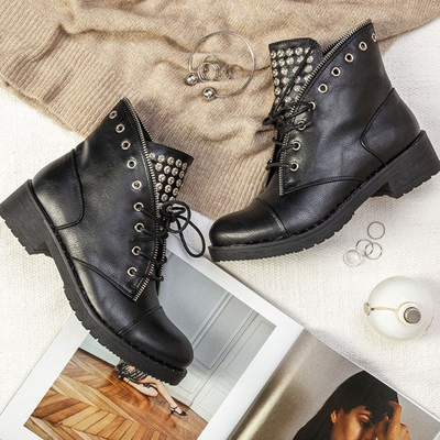 Czarne workery z dżetami Patelana - Obuwie