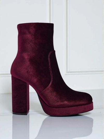 Botine de damă cu toc gros, tip velur Miss