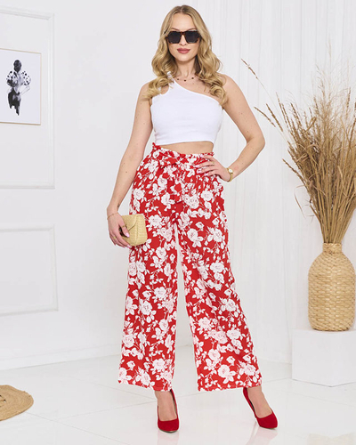 Pantaloni palazzo roșii cu flori - Îmbrăcăminte