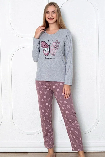 Pijamale din bumbac pentru femei Royalfashion, 2 piese, imprimeu fluture