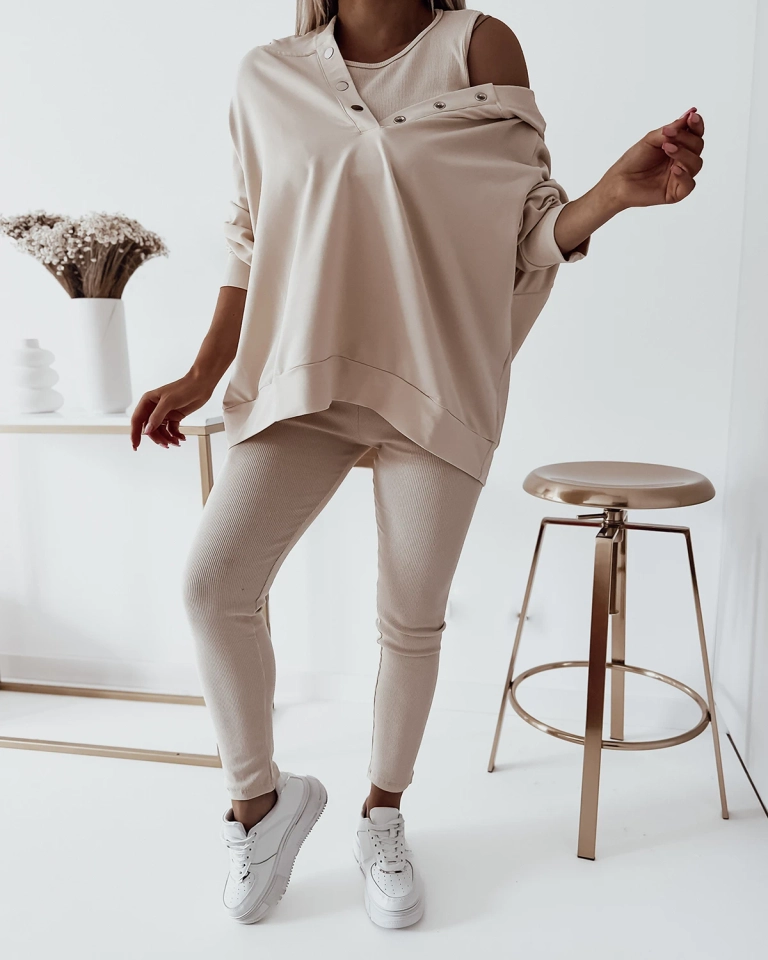 Royalfashion Set casual de damă din 3 piese Cream