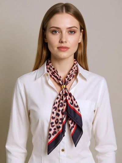 Apollonia – rumski apaszka ande poliestero le wzoresa leopard, bežovo-kalo