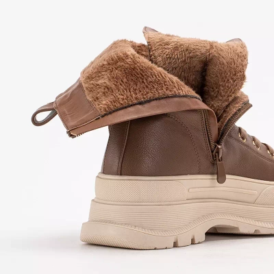 OUTLET Cizme inalte de dama maro deschis cu tocuri plate Magara - Pantofi